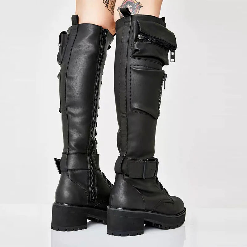 Funki Findz | Boots | Women's Knee High Goth Zip Pouch Boots