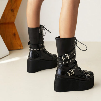 Funki Findz | Boots | Women's Buckle Wedge Platform Boots