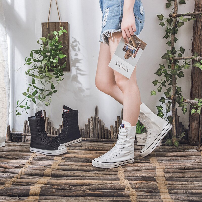 Funki Findz | Boots | Women's Calf-High Flat Canvas Sneakers