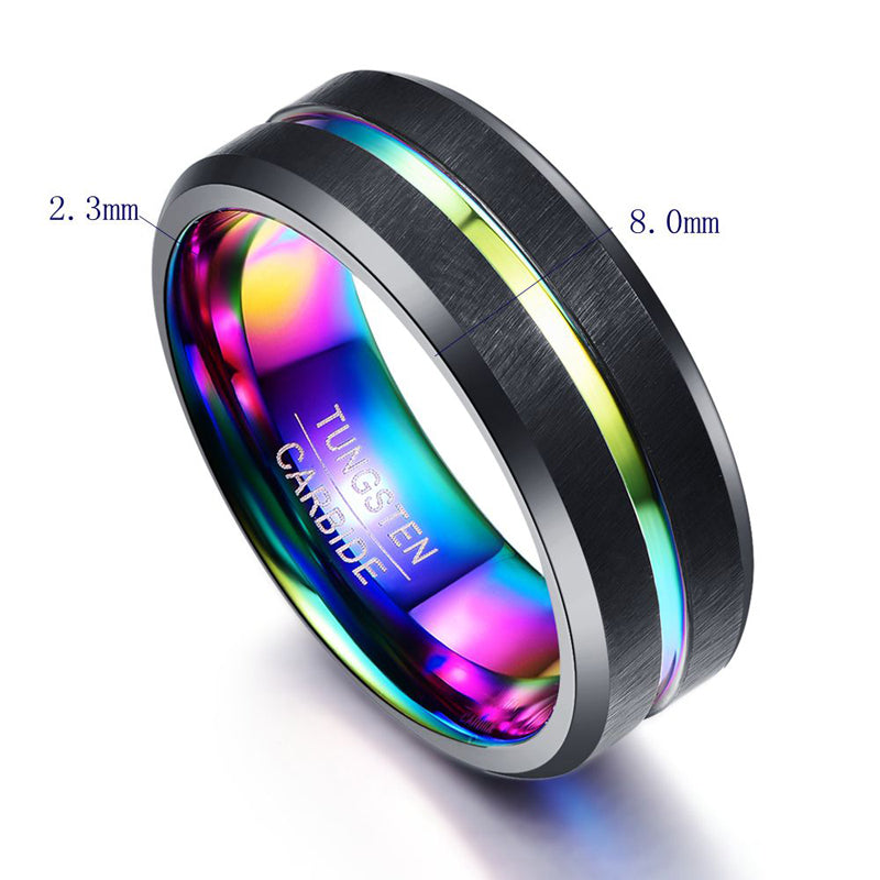 Funki Findz | Rings | Unisex Black Silver Rainbow Wedding Ring