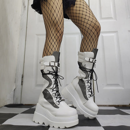 Funki Findz | Boots | Women's Goth Lace Up Platform Wedges