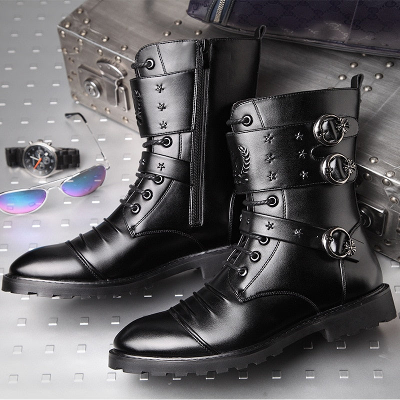 Funki Findz | Boots | Men's Punk Rivet Buckle Motorcycle Boots