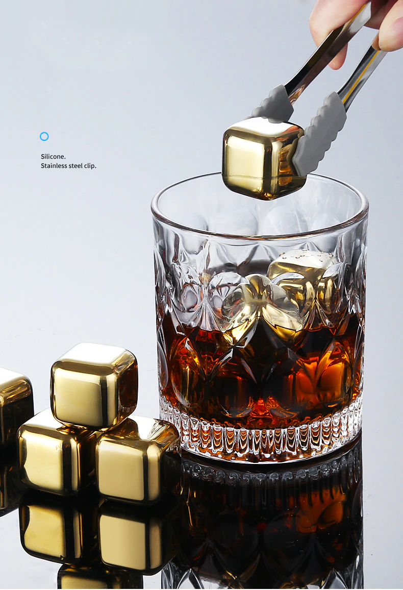 Funki Findz | Whisky Stones | Gold Stainless Steel Ice Cube Sets
