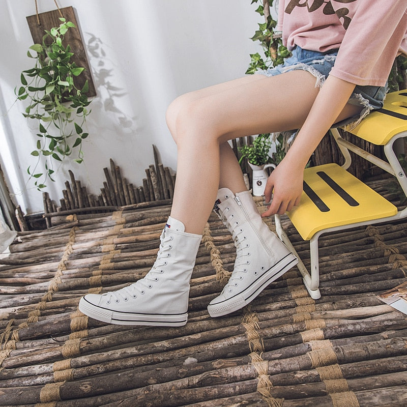 Funki Findz | Boots | Women's Calf-High Flat Canvas Sneakers
