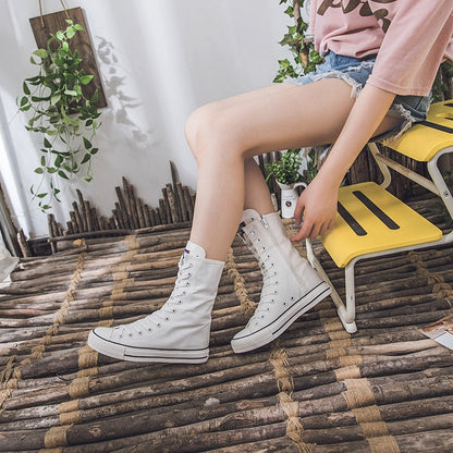 Funki Findz | Boots | Women's Calf-High Flat Canvas Sneakers