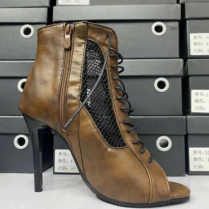Funki Findz | Boots | Women's Open Toe Lace Up Granny Boots