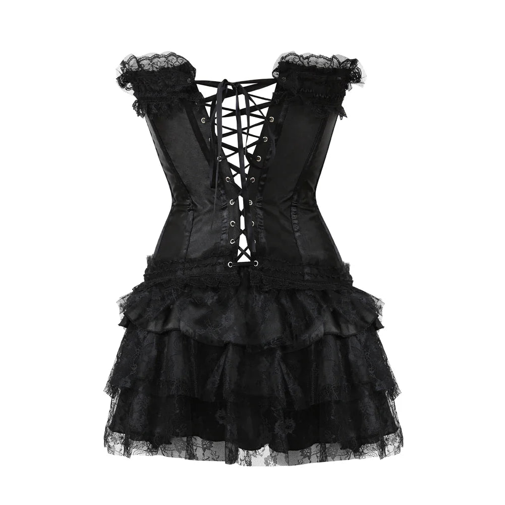 Funki Findz | Dresses | Women's Gothic Satin Lace Corset Dress