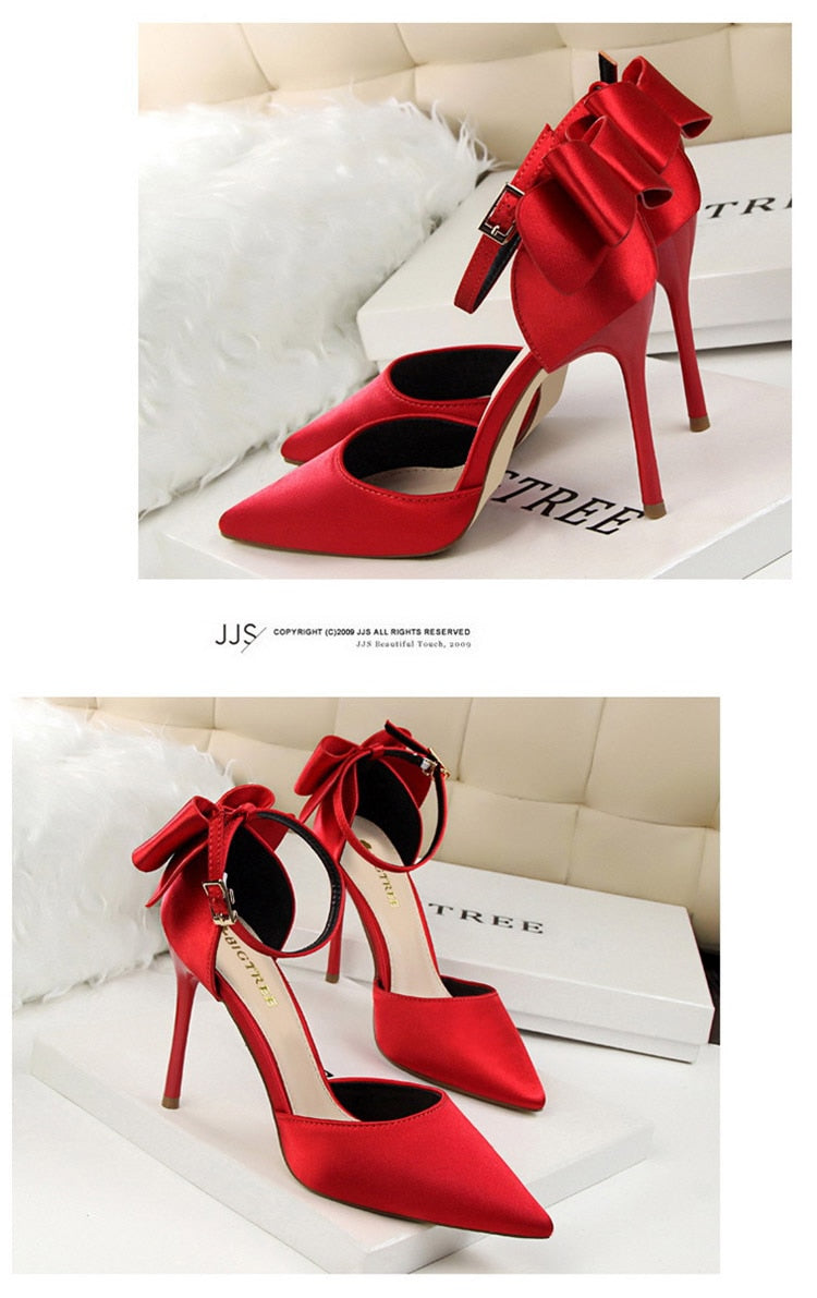 Funki Findz | Shoes | Women's Elegant Silk Bow Stiletto Pumps