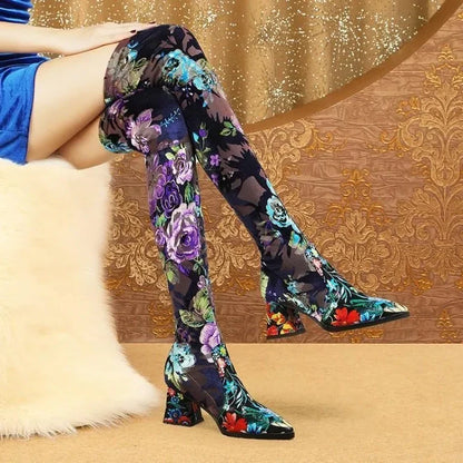 Funki Findz | Boots | Women's Over Knee Flower Embroider Boot