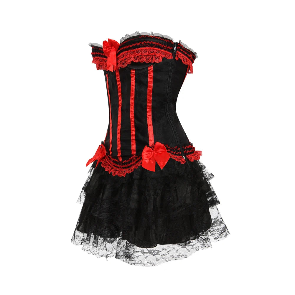 Funki Findz | Dresses | Women's Gothic Satin Lace Corset Dress