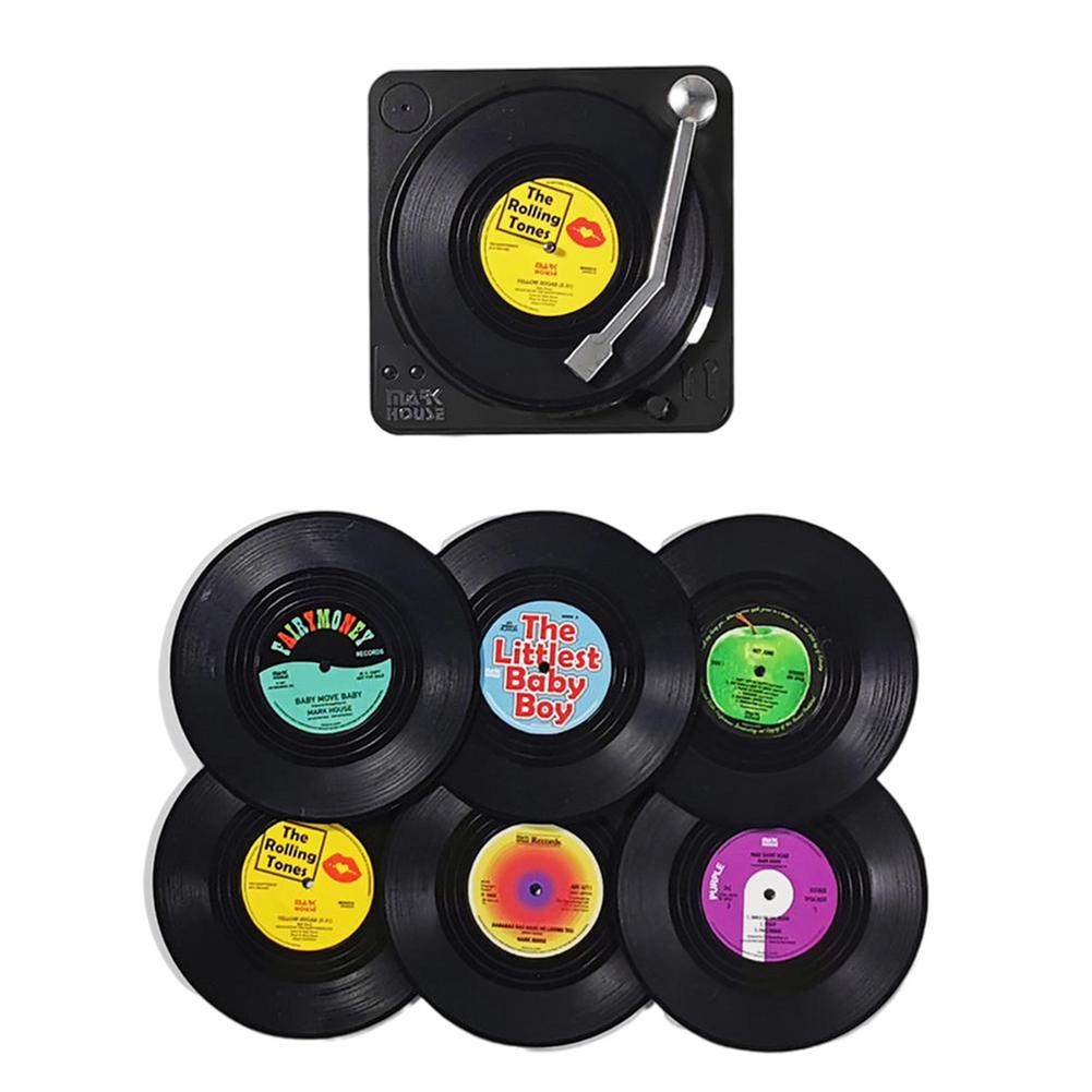 Funki Findz | Coasters | Vinyl Record Coasters and Holder 6 Pcs