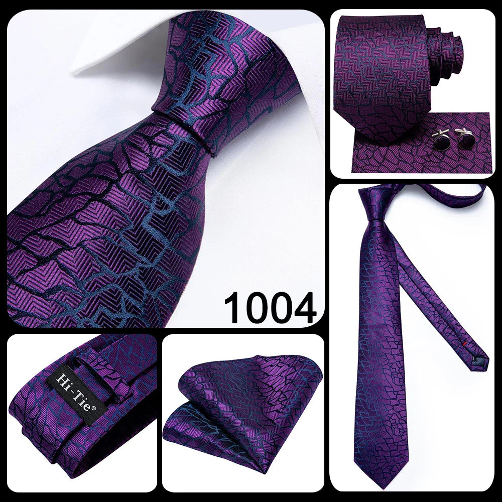 Funki Findz | Neckties | Men's Purple Silk Wedding 3Pcs Tie Set