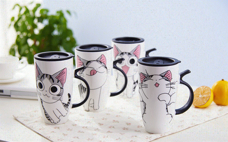 Funki Findz | Mugs | Large Ceramics Cat Mug | Spoon Lid | 20oz