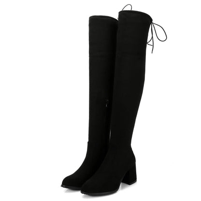 Funki Findz | Boots | Women's Thigh High Square Mid Heel Boots