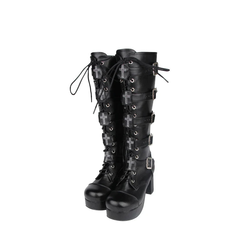 Funki Findz | Boots | Women's Punk Cross and Buckle Strap Boot