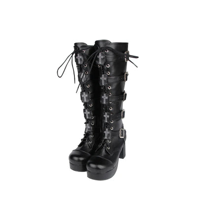 Funki Findz | Boots | Women's Punk Cross and Buckle Strap Boot