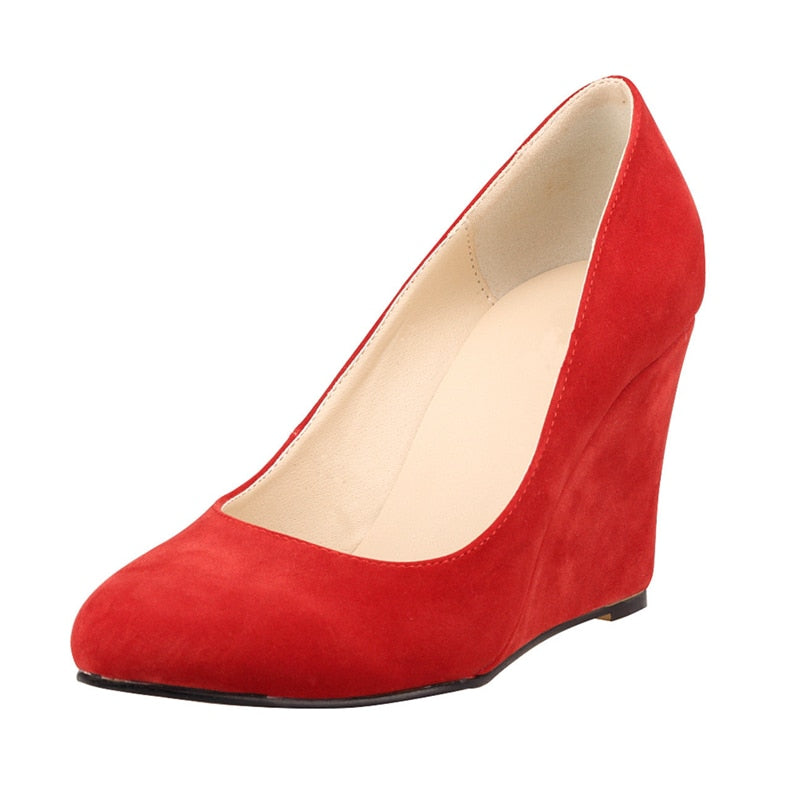 Funki Findz | Shoes | Women's High Heeled Flock Wedge Pumps