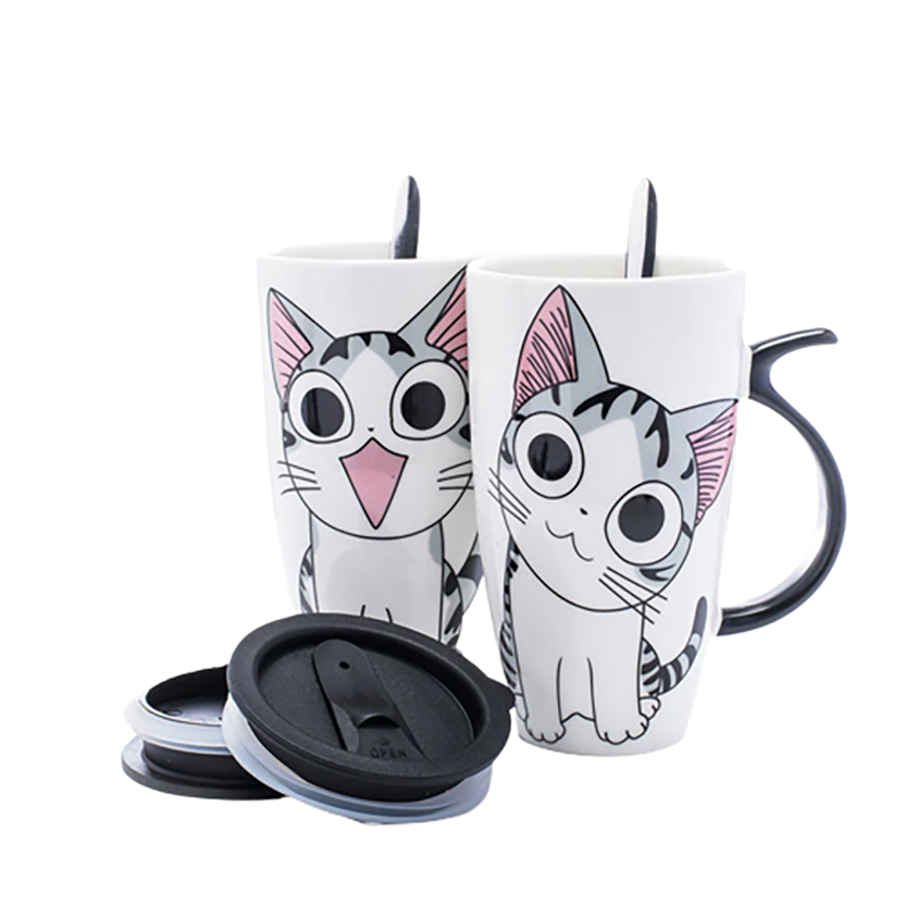 Funki Findz | Mugs | Large Ceramics Cat Mug | Spoon Lid | 20oz