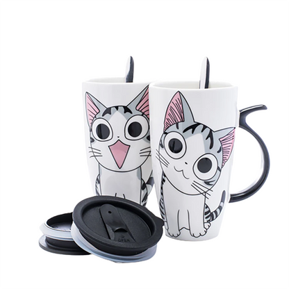 Funki Findz | Mugs | Large Ceramics Cat Mug | Spoon Lid | 20oz