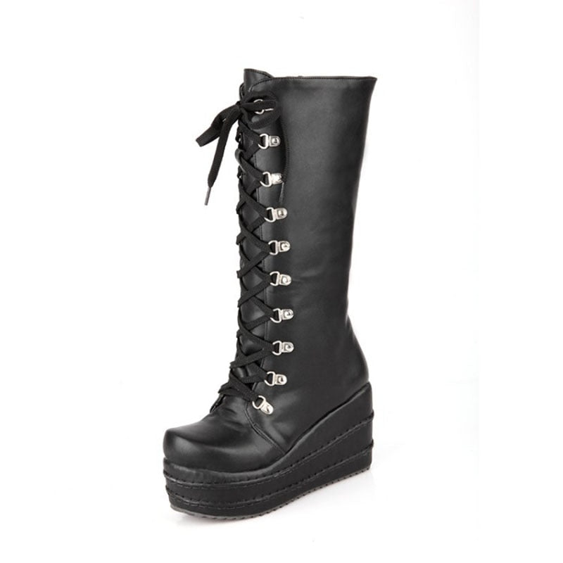 Funki Findz | Boots | Women's High Platform Gothic Wedge Boot
