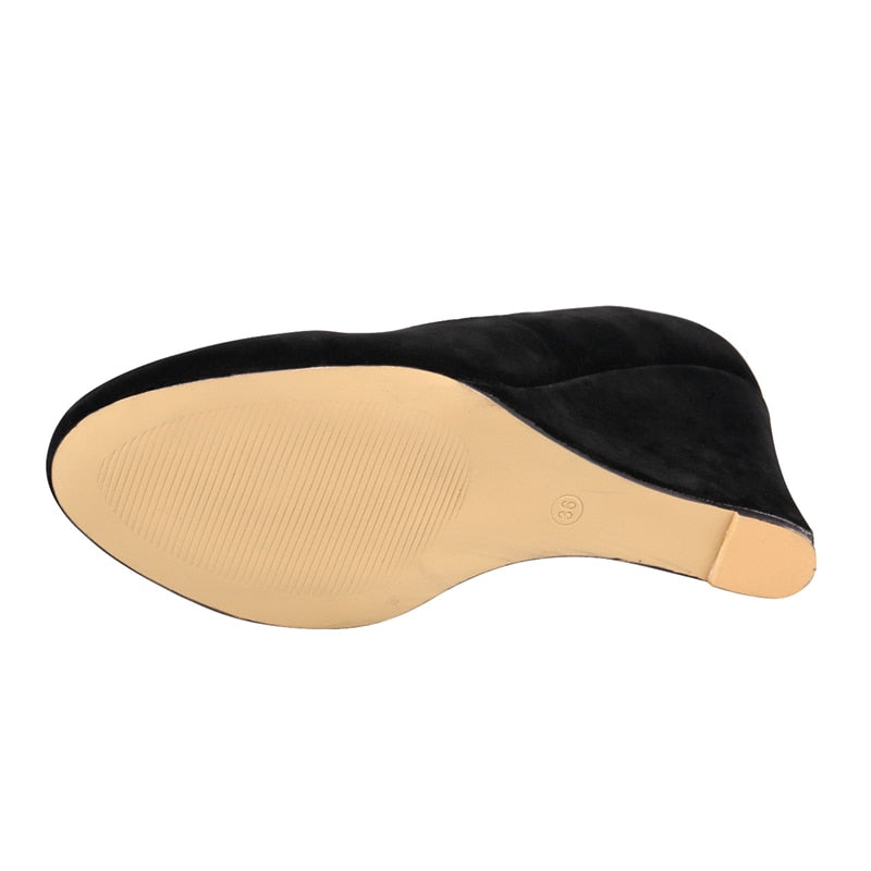 Funki Findz | Shoes | Women's High Heeled Flock Wedge Pumps