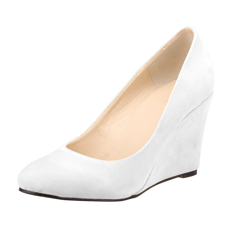 Funki Findz | Shoes | Women's High Heeled Flock Wedge Pumps