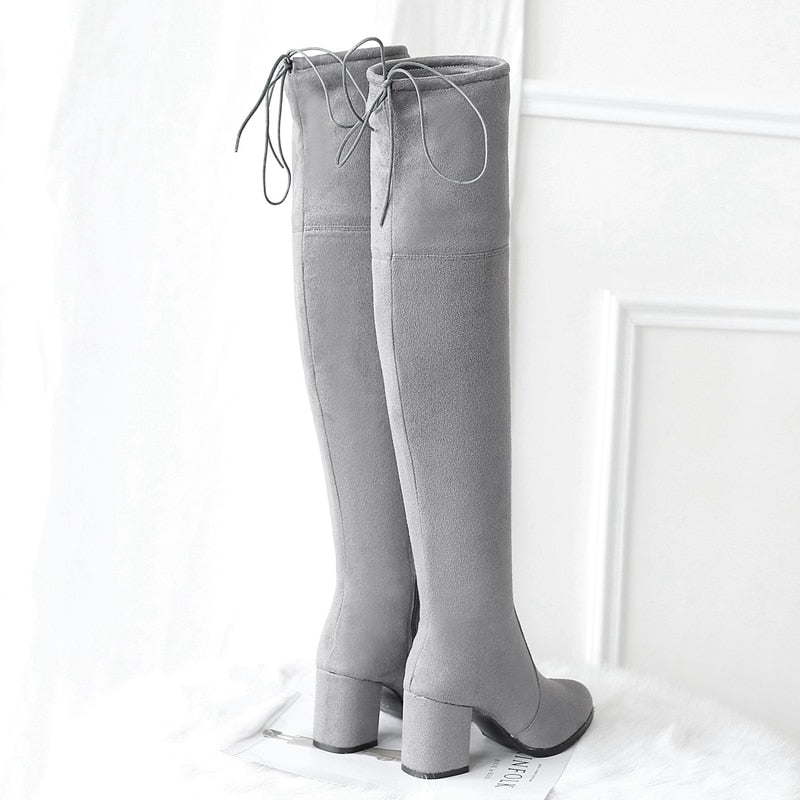 Funki Findz | Boots | Women's Thigh High Square Mid Heel Boots
