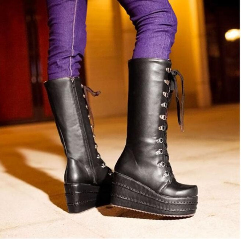 Funki Findz | Boots | Women's High Platform Gothic Wedge Boot