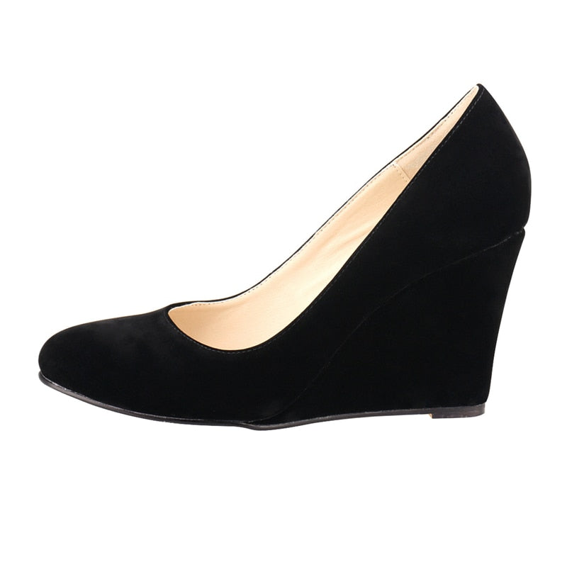 Funki Findz | Shoes | Women's High Heeled Flock Wedge Pumps