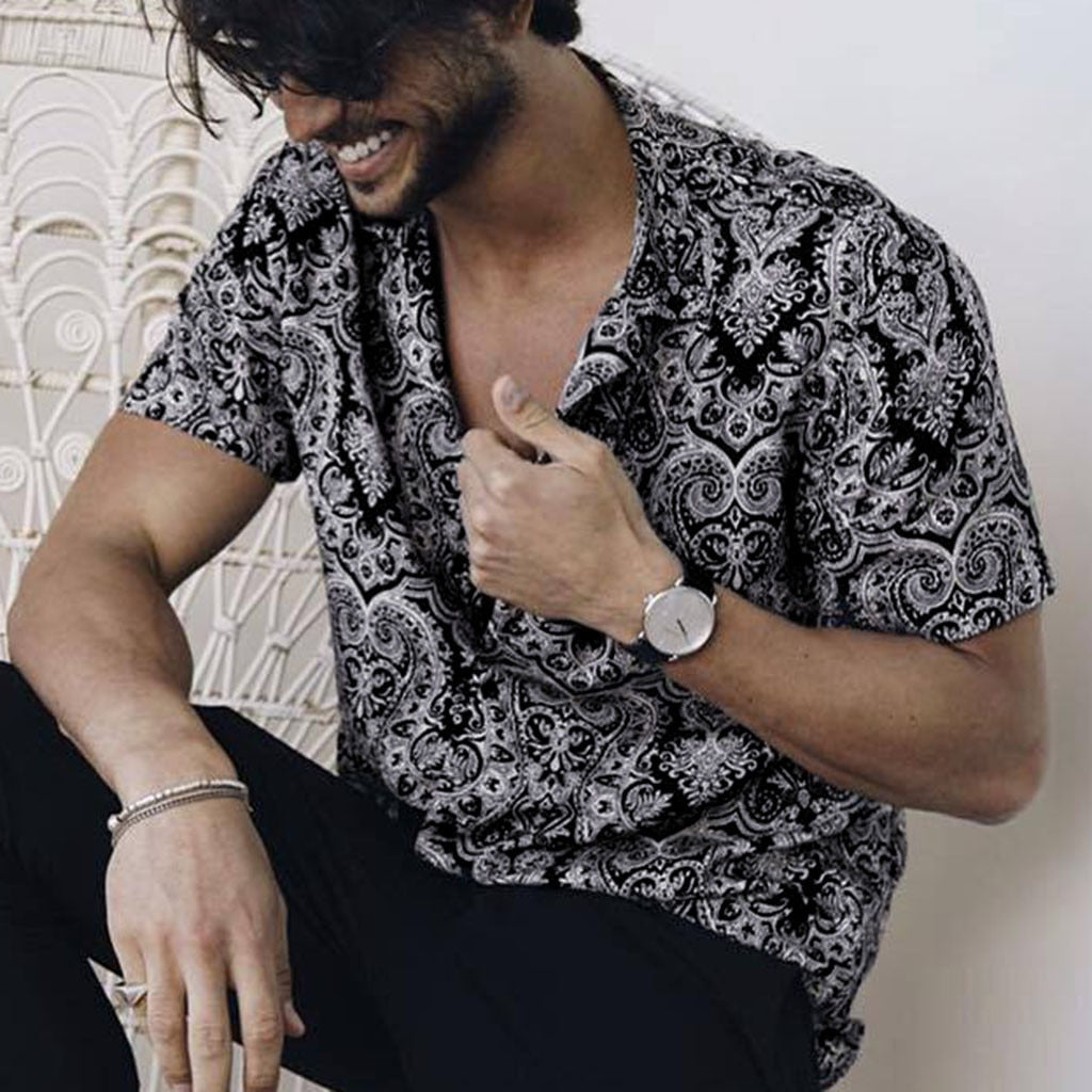 Funki Findz | Shirts | Men's Floral Hipster Short Sleeve Dress Shirt