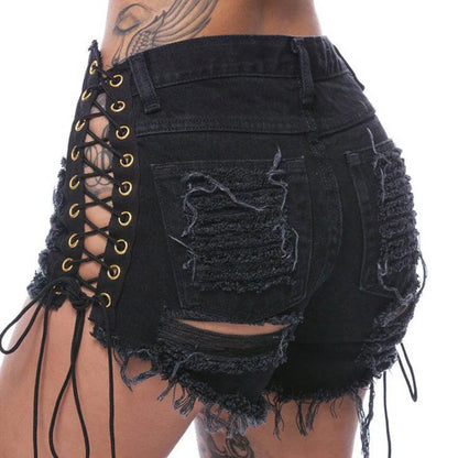 Funki Findz | Shorts | Women's Goth Punk Lace Up Denim Shorts