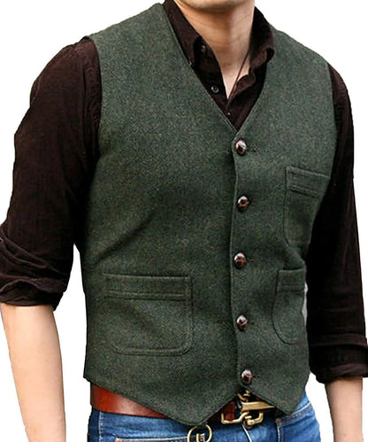 Funki Findz | Vests | Men's Herringbone Tweed Casual Waistcoat
