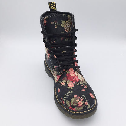 Funki Findz | Boots | Women's Canvas Flower Print Ankle Boots