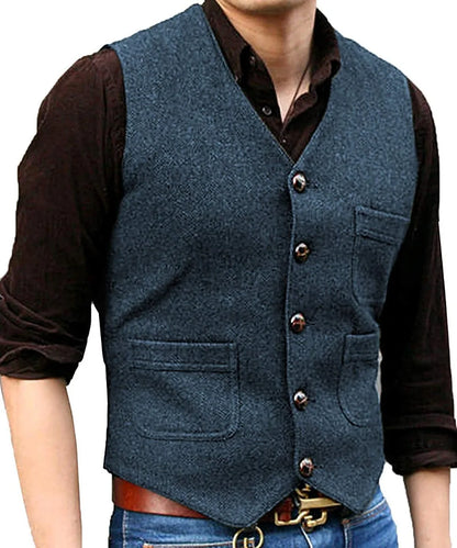 Funki Findz | Vests | Men's Herringbone Tweed Casual Waistcoat