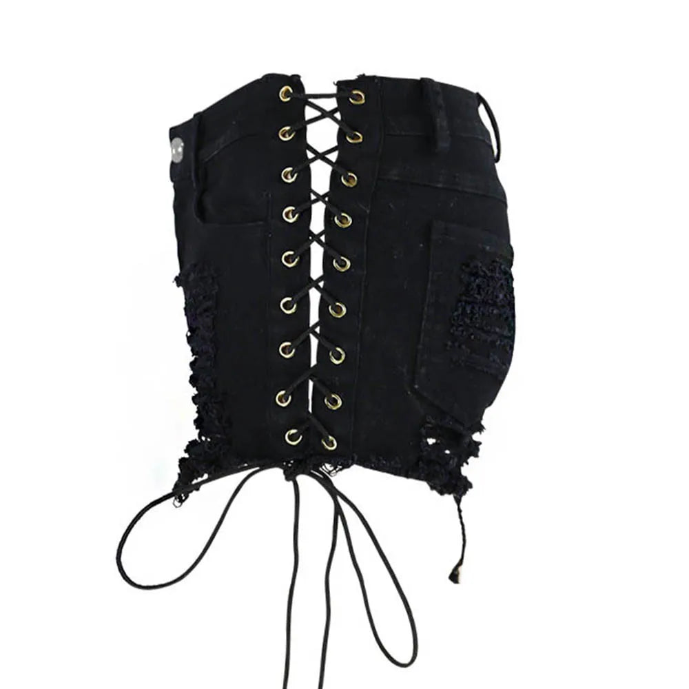 Funki Findz | Shorts | Women's Goth Punk Lace Up Denim Shorts