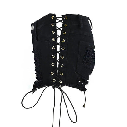 Funki Findz | Shorts | Women's Goth Punk Lace Up Denim Shorts