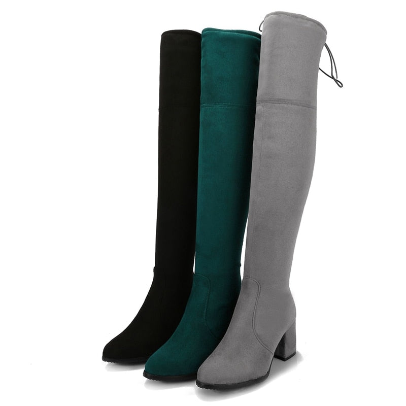 Funki Findz | Boots | Women's Thigh High Square Mid Heel Boots