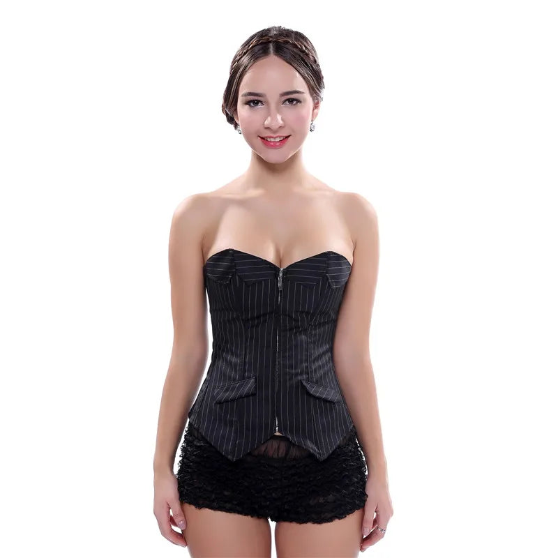 Funki Findz | Lingerie | Women's Black Pin Striped Zip Up Corset