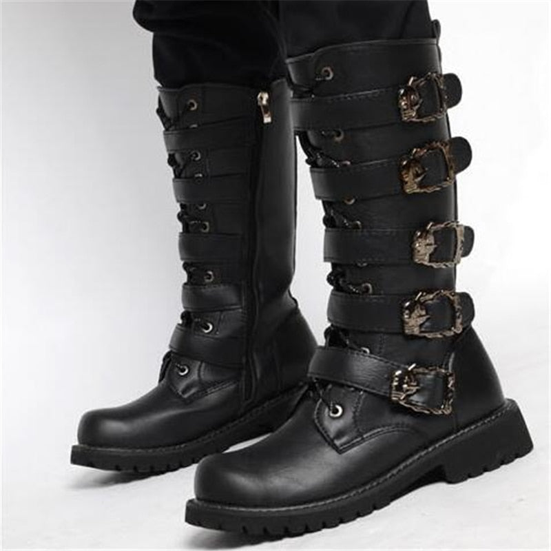 Funki Findz | Boots | Men's Buckle Strap Mid-Calf Gothic Boots