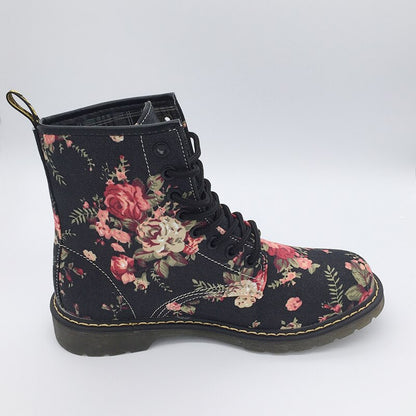 Funki Findz | Boots | Women's Canvas Flower Print Ankle Boots