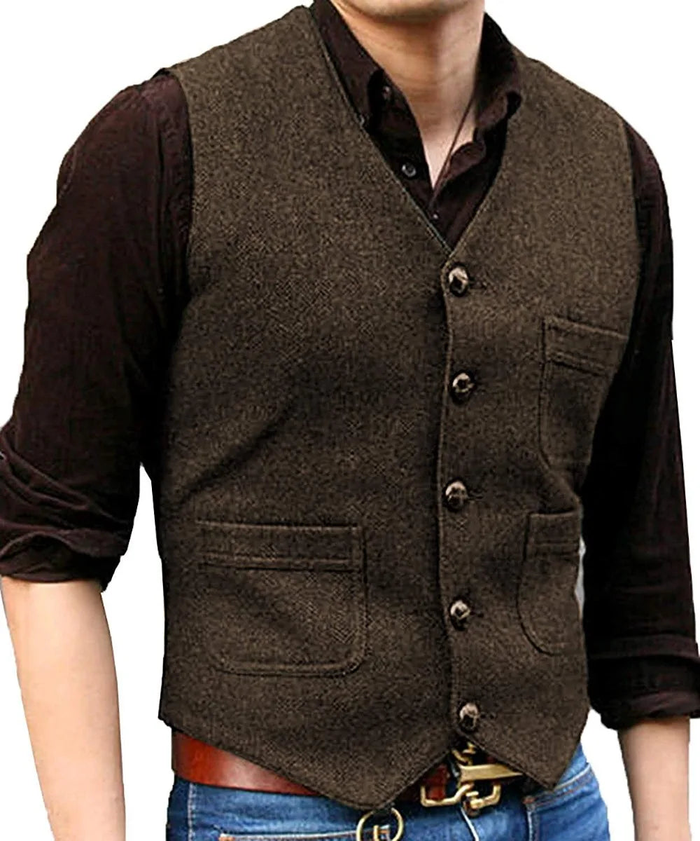 Funki Findz | Vests | Men's Herringbone Tweed Casual Waistcoat