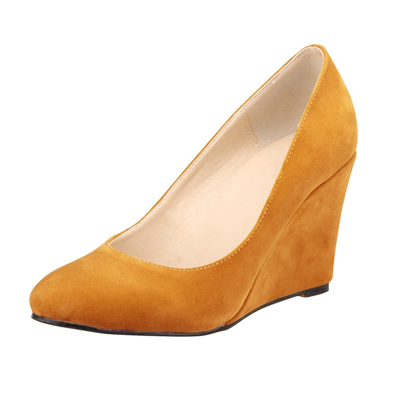 Funki Findz | Shoes | Women's High Heeled Flock Wedge Pumps