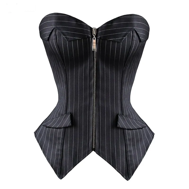 Funki Findz | Lingerie | Women's Black Pin Striped Zip Up Corset