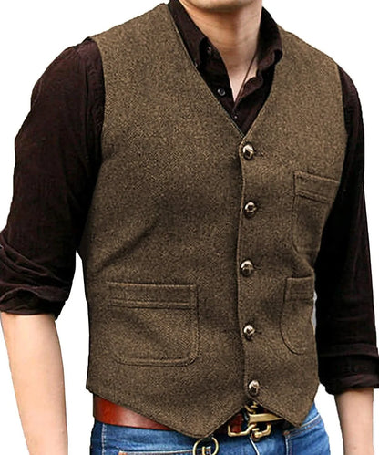 Funki Findz | Vests | Men's Herringbone Tweed Casual Waistcoat