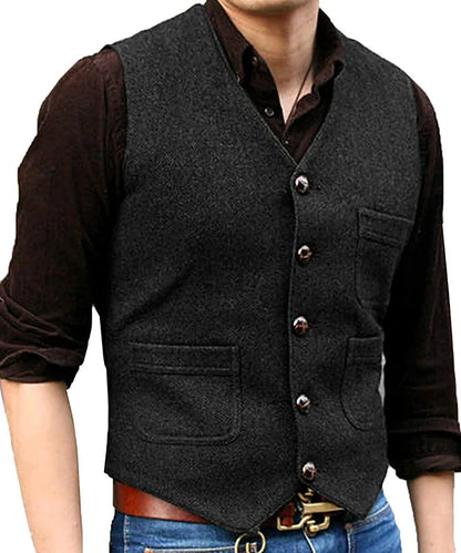 Funki Findz | Vests | Men's Herringbone Tweed Casual Waistcoat