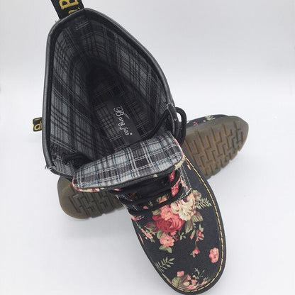 Funki Findz | Boots | Women's Canvas Flower Print Ankle Boots