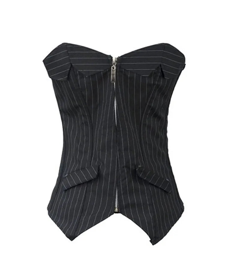 Funki Findz | Lingerie | Women's Black Pin Striped Zip Up Corset