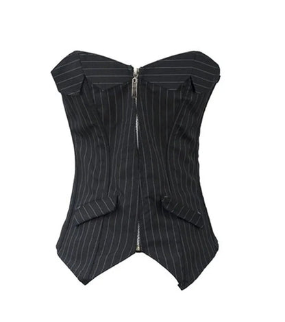 Funki Findz | Lingerie | Women's Black Pin Striped Zip Up Corset
