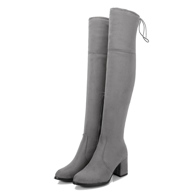 Funki Findz | Boots | Women's Thigh High Square Mid Heel Boots