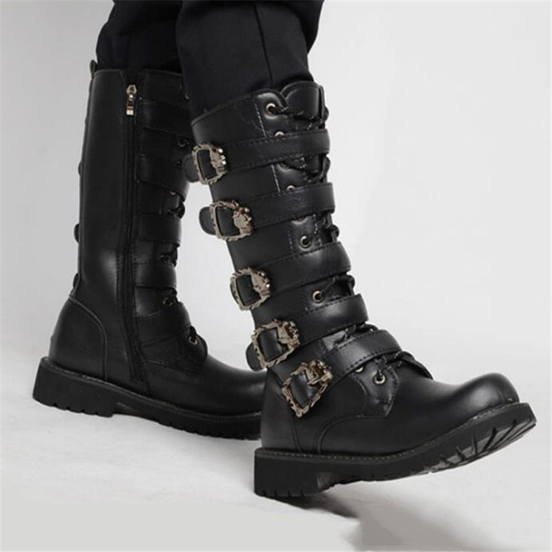 Funki Findz | Boots | Men's Buckle Strap Mid-Calf Gothic Boots